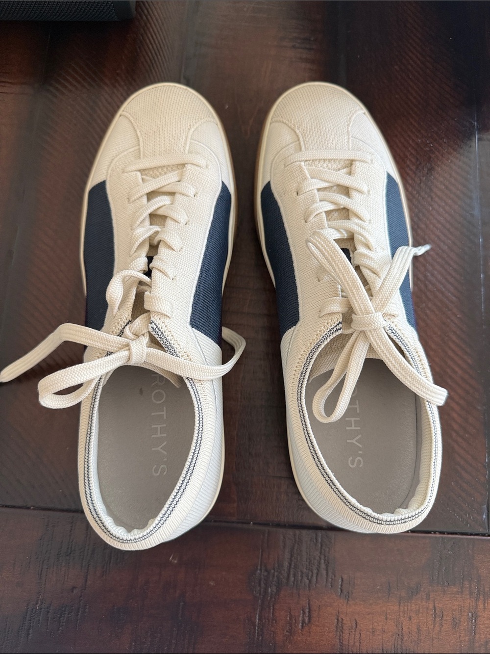 Rothy's Cream and Navy Low-Top Canvas Sneakers